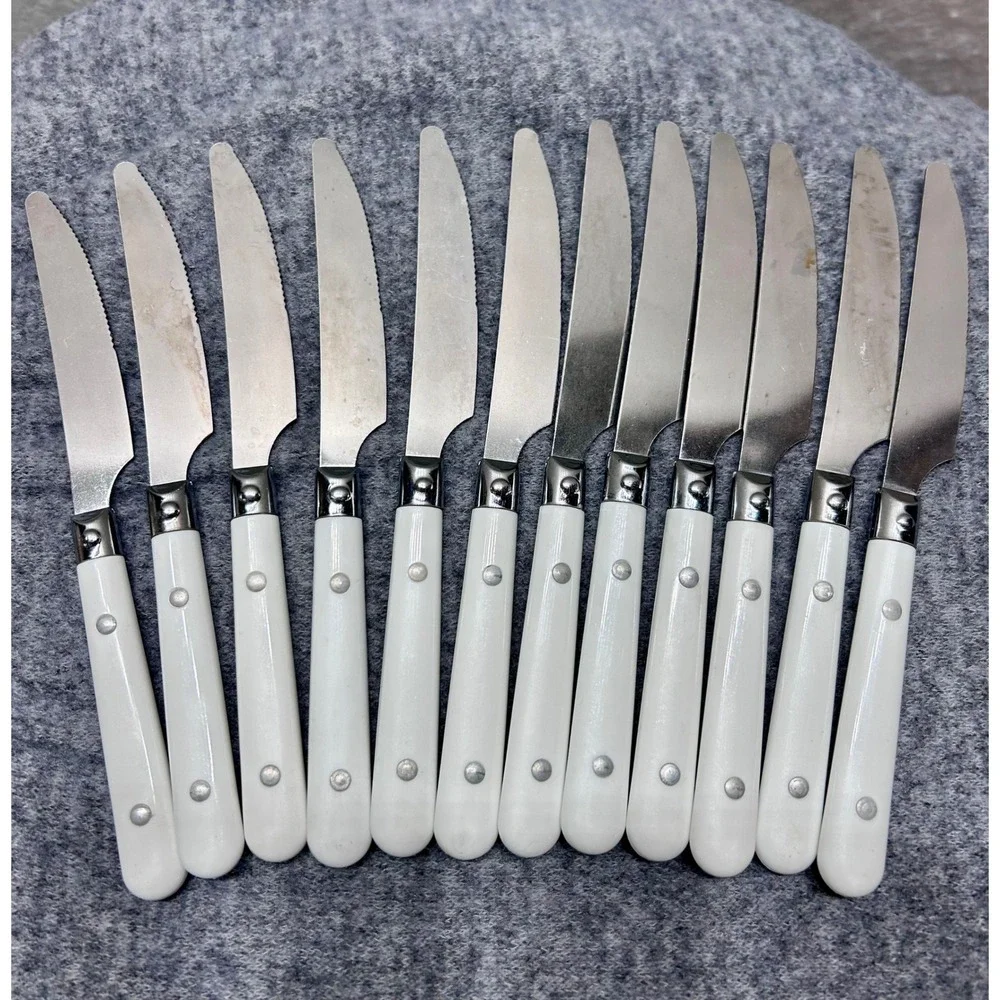 38pc White Laguiole Style Flatware Set Stainless/S Riveted Knives Forks Spoons